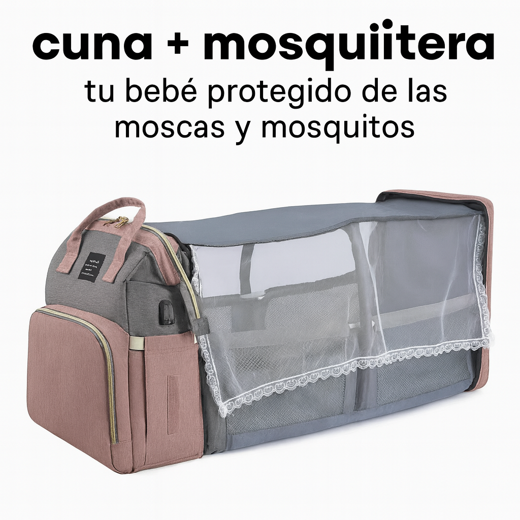 BabyGo Plus™ - Mochila 4 en 1 con cuna plegable y cambiador portátil + USB