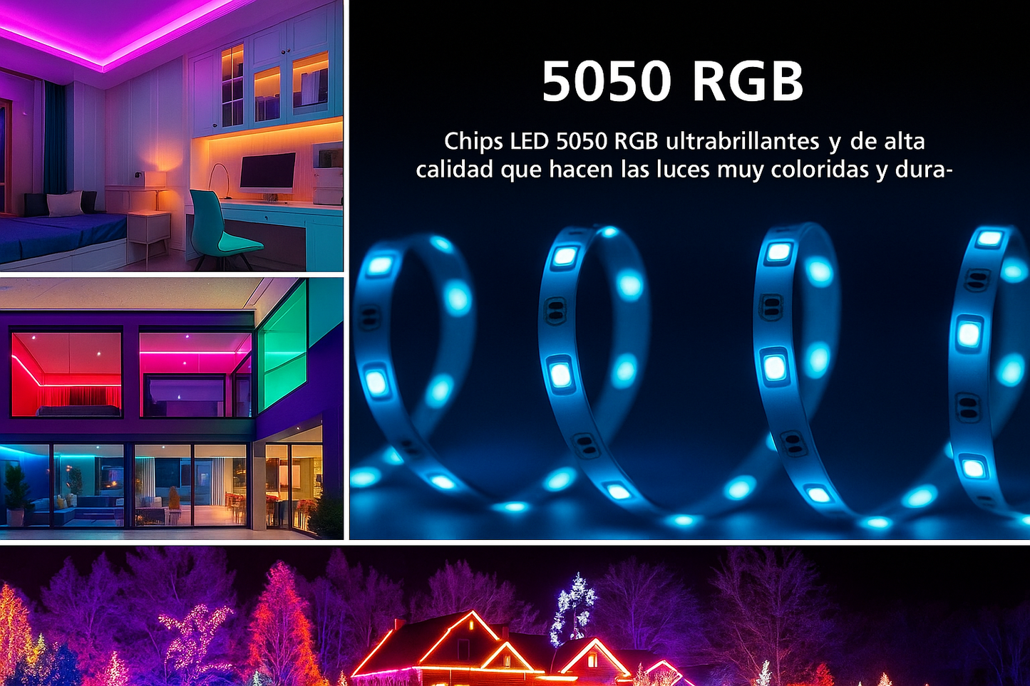 AURA LED™- Tira LED RGB 5M + Mando + App móvil