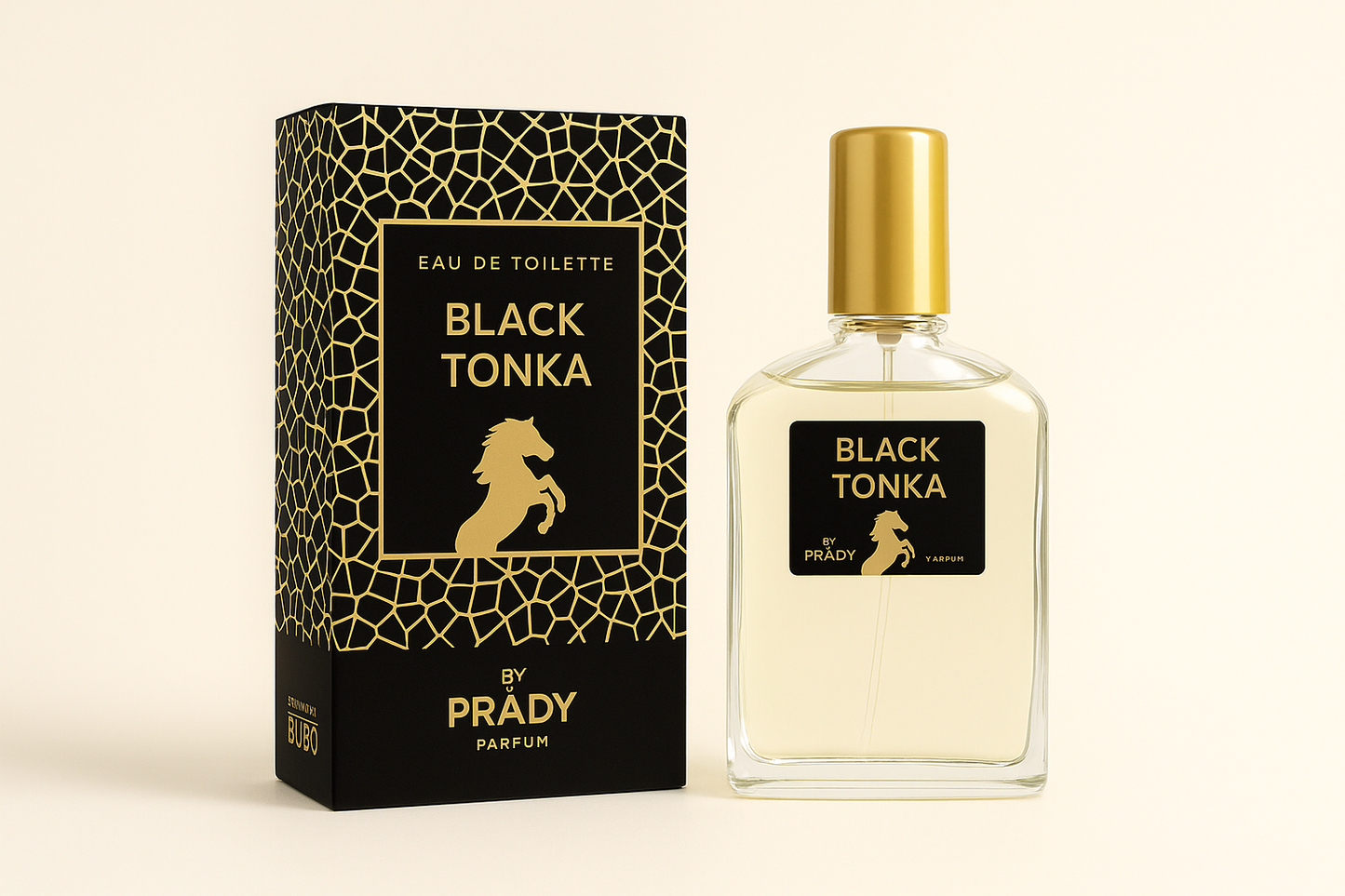 Black Tonka gift presentation with bottle and box