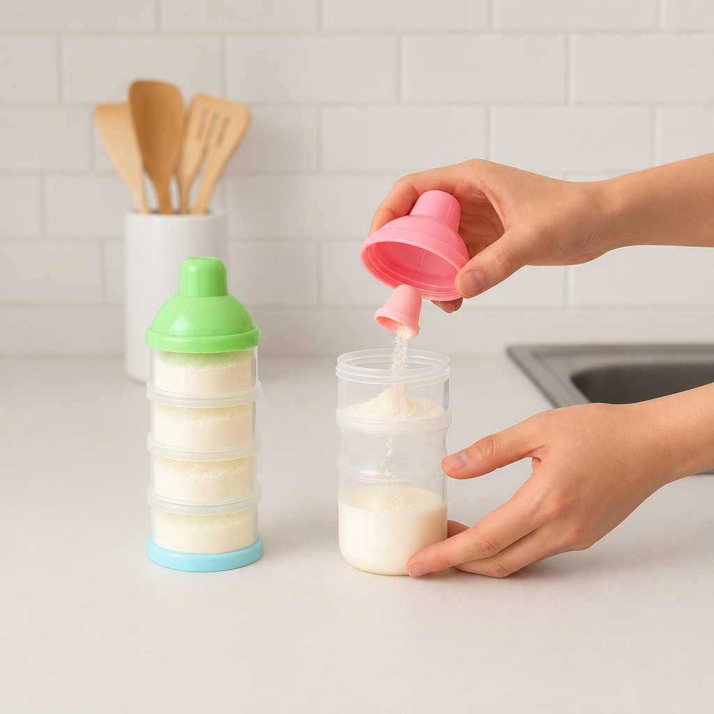 Compartimentos de MilkBox Pro™ con leche en polvo