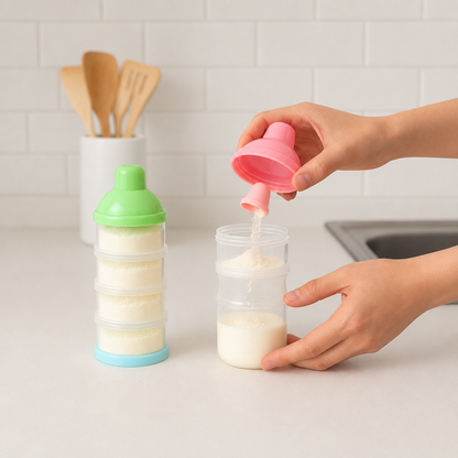 Compartimentos de MilkBox Pro™ con leche en polvo