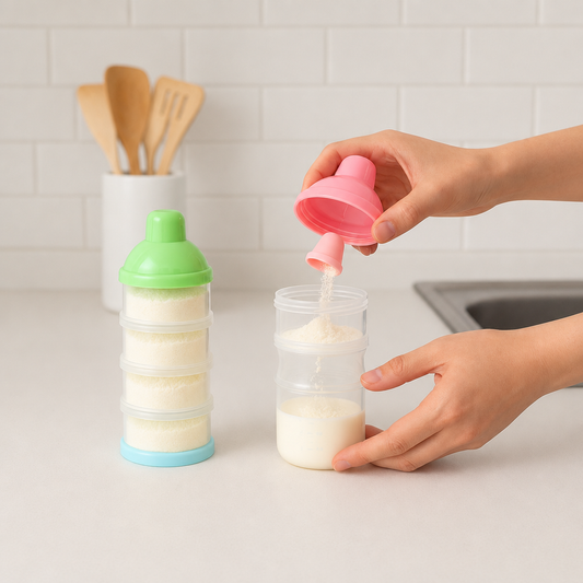 Compartimentos de MilkBox Pro™ con leche en polvo