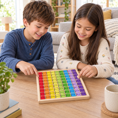 Dos niños jugando con el tablero de las tablas en el salón