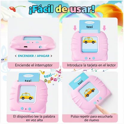 Infografía del lector LearnPlay Pro con instrucciones en español
